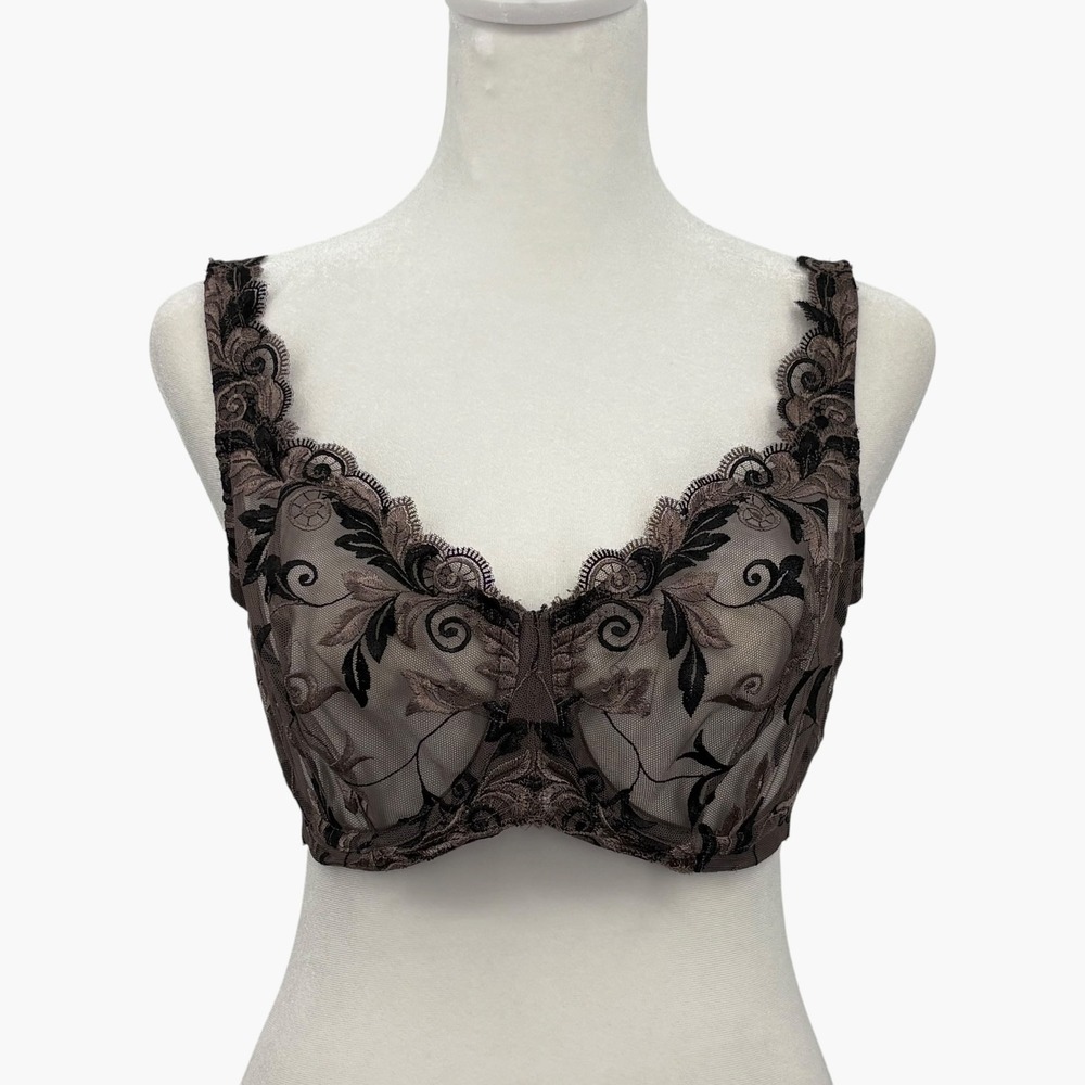 Soma Bra Sensuous Lace Unlined Underwire Floral Taupe Women 34DD